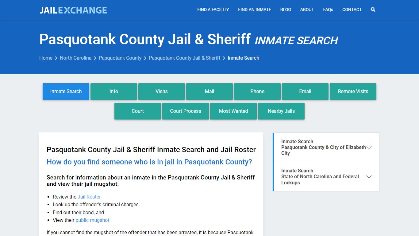 Pasquotank County Jail & Sheriff Inmate Search - Jail Exchange