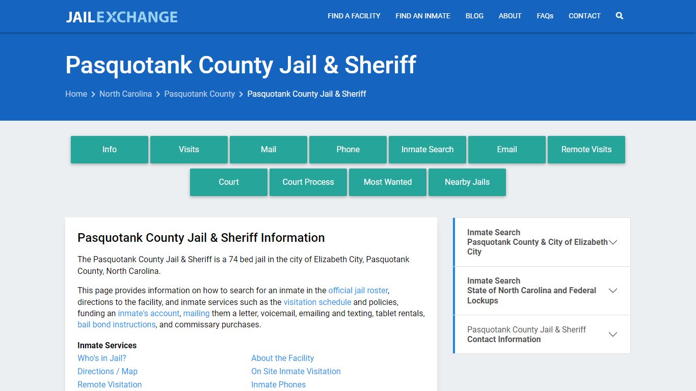 Pasquotank County Jail & Sheriff, NC Inmate Search, Information